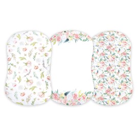 NODNAL CO. 3 Fitted Bassinet Sheets Set for Baby Girl - 100% OEKO-TEX Cotton Peonies & Roses - Pink Floral Boho Flowers - Cradle/Moses Basket, Hourglass, Oval, Rectangle Mattress Nursery Bedding Sheet