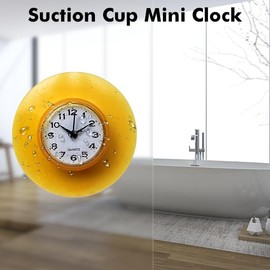 VIFERR Mini Wall Clock Suction Cup Waterproof Round Wall Clock Quartz Clocks Decoration for Shower Kitchen Bathroom Bedroom (Yellow)
