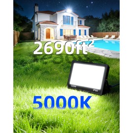 120W LED Flood Light Outdoor with Plug, 14400Lm Super Brighter Security Lights with 5ft Wire, IP66 Waterproof LED Work Light, 5000K Daylight White Exterior Floodlights for Yard Garage Stadium(2 Pack)