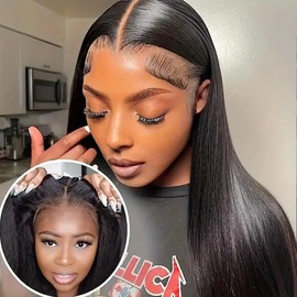 URUNIK 5x5 HD Lace Closure Wigs Human Hair 200 Density Wear and Go Glueless Wigs Human Hair Pre Plucked Pre Cut with Baby Hair Bleached Knots Ready to Wear Straight Wigs for Women