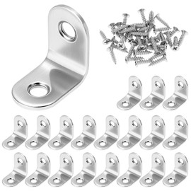 QWORK 20 PCS Corner Braces, 1" x 1" (25x25mm) 2mm Thick Stainless Steel Right Angle Bracket, 90 Degree L Brackets with Countersunk Holes, Screws Included for Wood Shelves & Furniture Repair