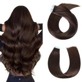 Ninaand Tape in Hair Extensions Human Hair #2 Dark Brown Tape in Hair Extensions Remy Human Hair Seamless Silky Straight Tape in Human Hair Extensions 20 inches 50g/pack 20pcs
