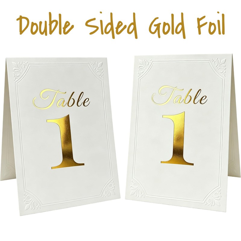 jakilee 4x6 Wedding Table Numbers 1-20, Double Sided Gold Foil