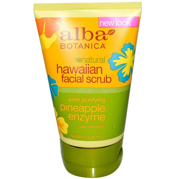 Alba Botanica Hawaiian Facial Scrub, Pore Purifying Pineapple Enzyme 4 oz ( Pack of 2)