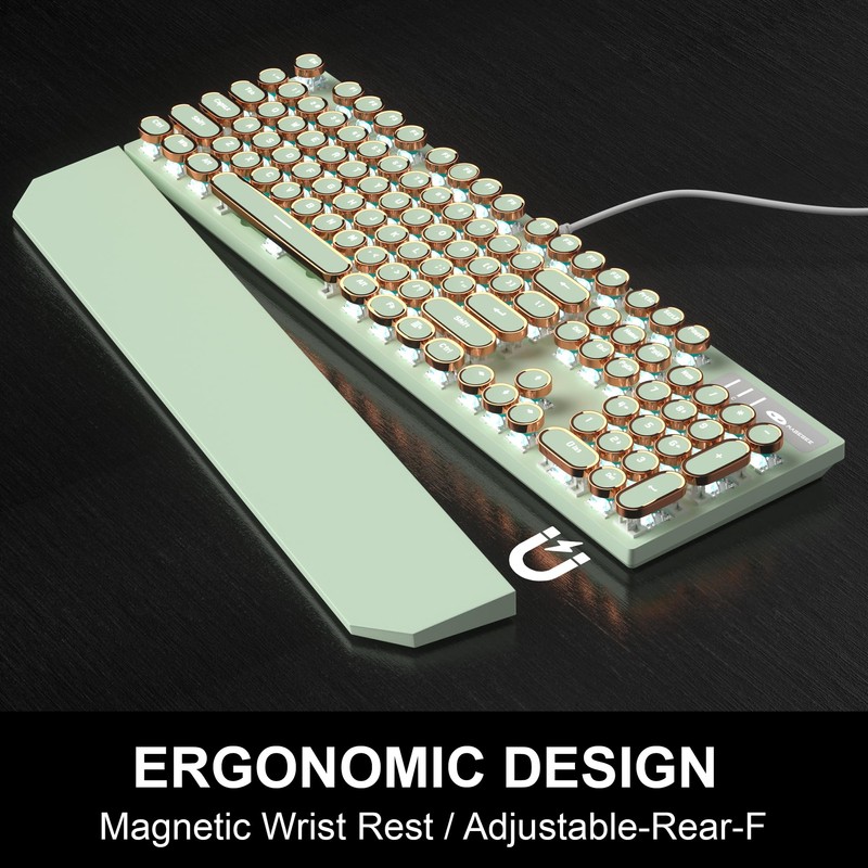 Camiysn Typewriter Style Mechanical Gaming Keyboard, Green Retro Punk Gaming