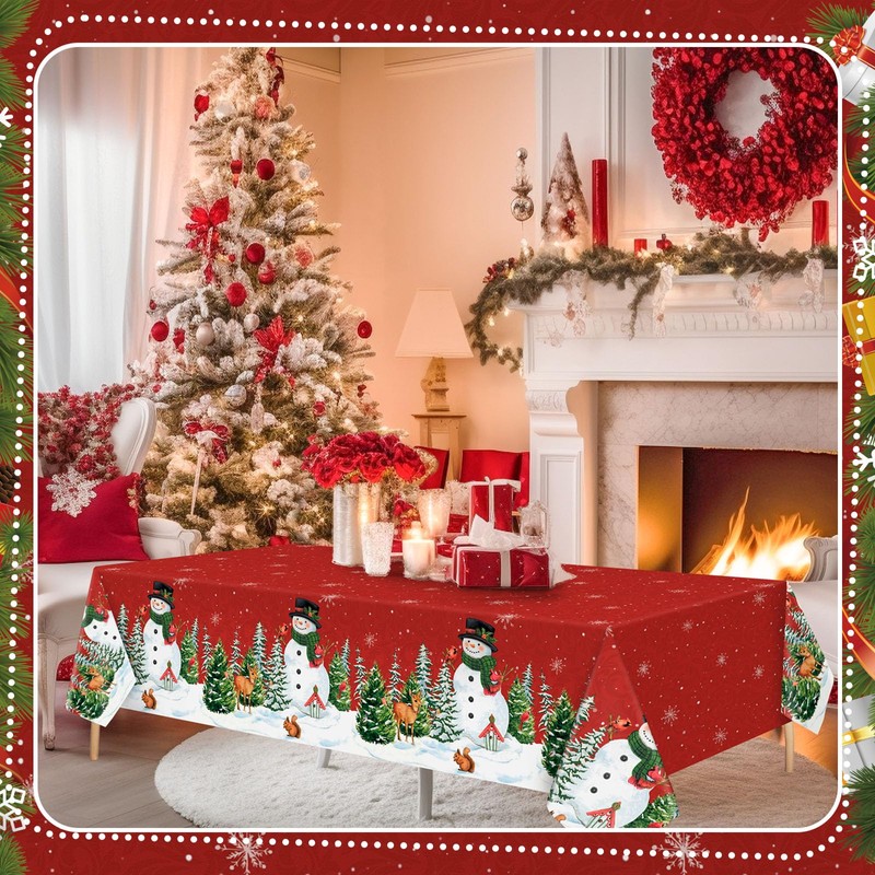 Peryiter 2 Pcs Christmas Snowman Tablecloth 54 x 108 Inch
