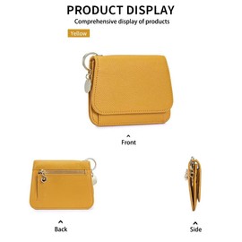 IDIDG Small Wallet for Women Genuine Leather Keychain Wallet RFID Blocking Card Case Slim Tri-Fold Wallet with Coin Pocket (Yellow)