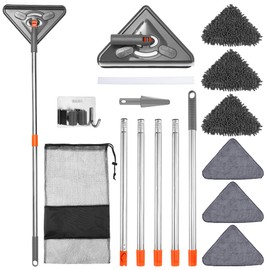 ESTALUXE 85" Wall Mop Cleaner with Long Handle and Stainless Steel Hook - 180° Rotating Wall Cleaner - Duster Tool for Walls, Multifunctional Scrapper, Ceiling, Windows and Floor with Extension Poles