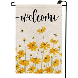 Welcome Spring Wildflower Garden Flag Floral 12×18 Inch Double Sided for Outside Summer Small Burlap Seasonal Yard Decoration CJ12