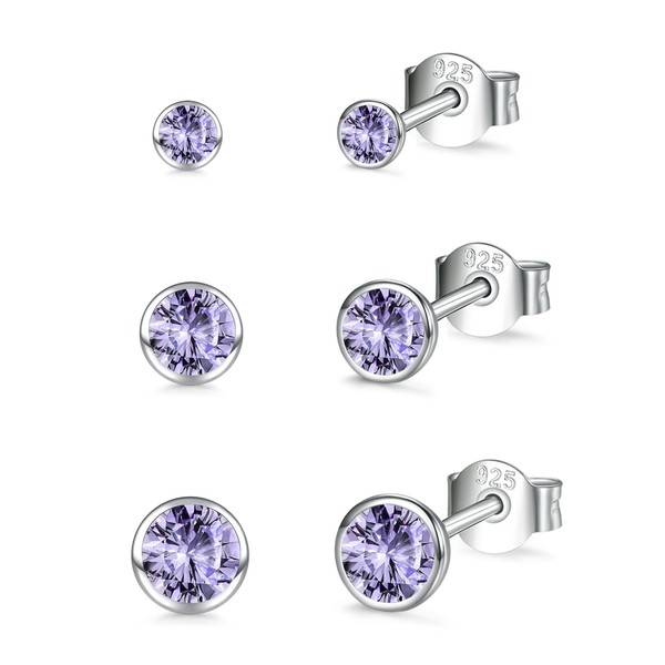 Sterling Silver Stud Earrings for Women Men Girls, 3 Pairs