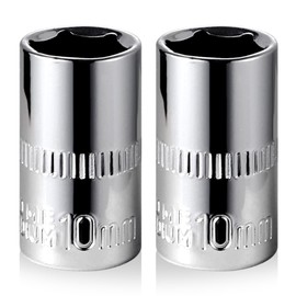 2-Pc 10mm Shallow Sockets, 6-Point, 1/4-Inch Drive - Heavy Duty & Affordable Chrome Vanadium Steel, Fits Snap-on, Craftsman, DeWalt - Metric Standard Socket for Auto Repair, DIY & More
