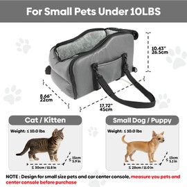 Cat Car Seat Center Console with Harness for Pets Under 10 Lbs, Cat Carrier for Car Armrest, Middle Console Dog Bed Small Dogs, Travel & Portable & Safe, Kitten Puppy Small Pet, 0-10 Lbs
