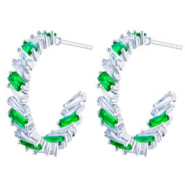 Razzberry Sparkling Rhodium Plated Zircon Hoop Earrings, Brilliant Statement Fashion for Women with Gift Pouch (Green)