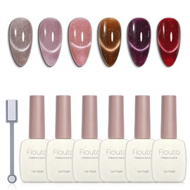 Fiouto Magnetic Nails, Large Capacity, 0.5 fl oz (15 ml), Gel Nails, Color Gel, Glitter Included, Magnetic Gel, UV/LED Compatible, Magnets, Set of 6 Colors (Starry Night Magnetic Gel)