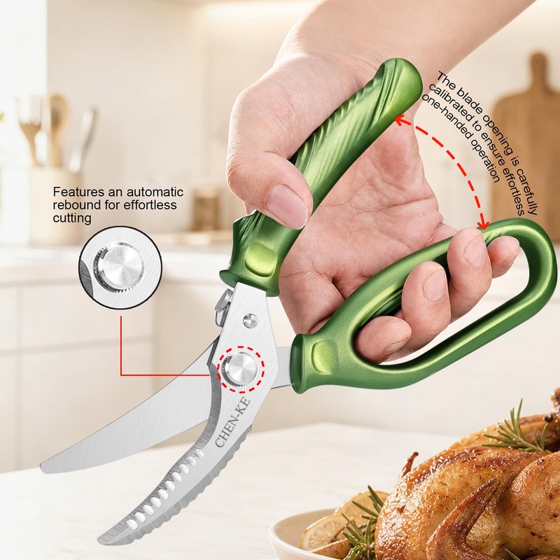 CHEN-KE Rust Resistant Heavy Duty Multipurpose Kitchen Shears-Green