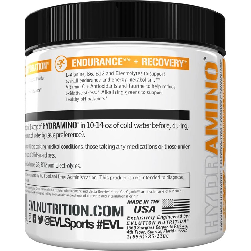 Evlution Nutrition HYDRAMINO Complete Hydration Multiplier, All 6 Electrolytes, Vitamin