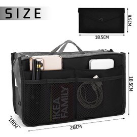 PFLYPF 1 Black Organizer and 1 Black Felt Purse, Multipurpose Toiletries, Double Zipper Pouch, Makeup Organizer Case, Suitable for Travel