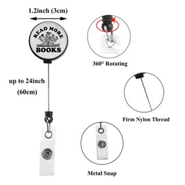Read More Book Reader Badge Book Gifts for Book Lovers Bookish Bookaholic Gift Badge Reels Retractable with Alligator Clip (Book Badge)