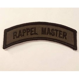 Bayonet Design - Rappel Master Embroidered Tab - 3 1/2" X 1" Wax Backed, OD Green, Non merrowed Edge - US Army Air Assault - Fort Campbell, KY - Whap Whap Wings - Air Assault