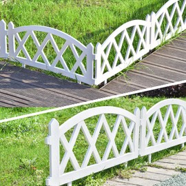 Sungmor Plastic Garden Picket Fence, Grass Lawn Flower Beds Landscaping Edging Borders, Lightweight Outdoor Path Fence Panels, Pack of 4 (Overall Length 94.5 Inch)