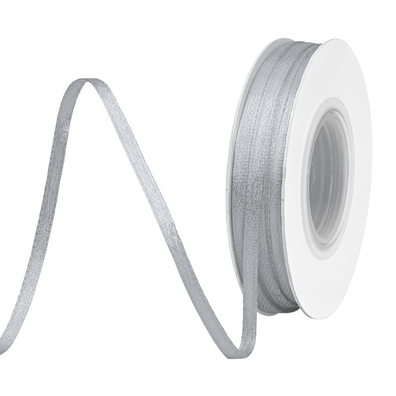 BVIEAKD Silver Satin Ribbon 1/8 inch x 50 Yards Double