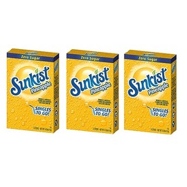 SINGLES TO GO Sunkist Singles To Go Drink Mix Pineapple, 3 Boxes with 6 Packets Each -18Total Servings, 0.53 Ounce