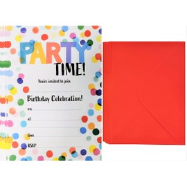 YLAB Kids Birthday Invites & Envelopes - 20 Birthday Party Invitations - (PARTY TIME!)