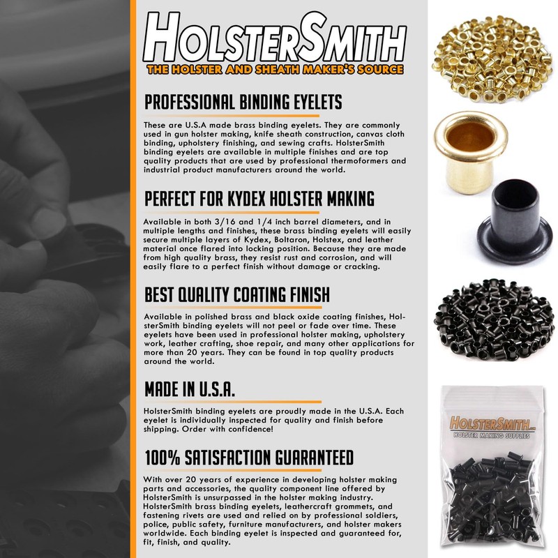 [100 Pack] HolsterSmith Black Coated Eyelets - (#8-9 Length) -