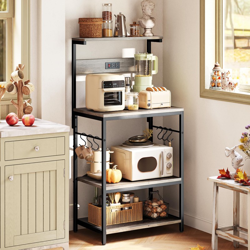 SUPERJARE Kitchen Bakers Rack with Power Outlet, Coffee Bar Table