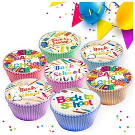 24 x PRE CUT BACK TO SCHOOL EDIBLE WAFER CARD RICE PAPER 4.5 cms CUPCAKE TOPPERS DECORATIONS
