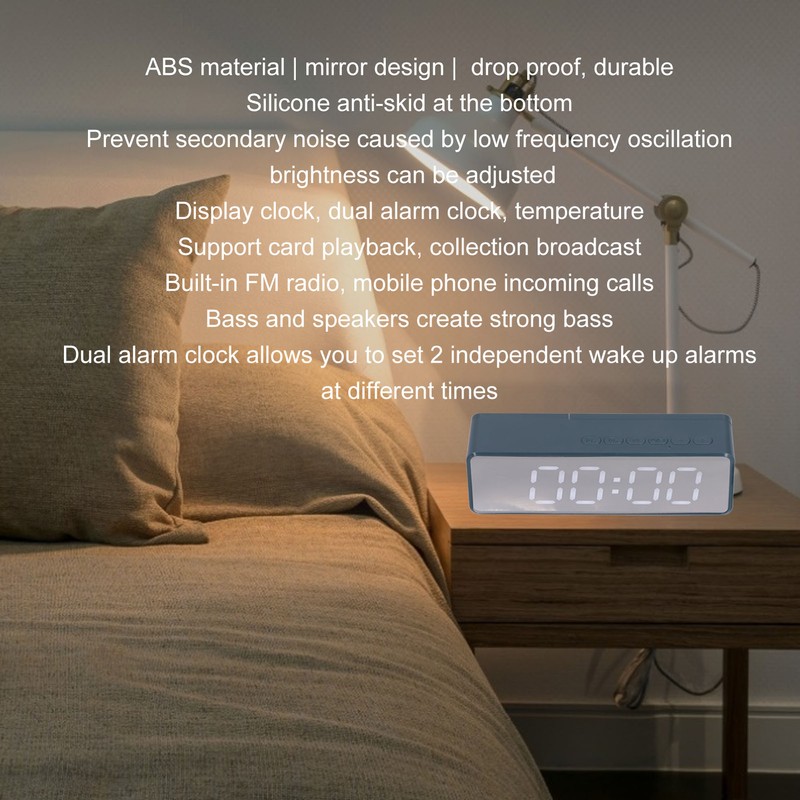 EG-010 Bluetooth Clock Speaker with LED Mirror Portable Drop Proof