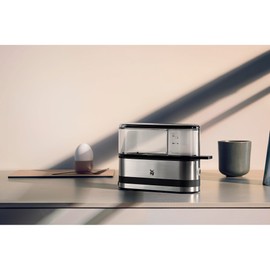 WMF kitchen mini 2-egg cooker (250 W, egg cooker for 1-2 eggs, with egg pick, BPA-free Tritan) matt cromargan