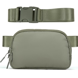 𝗙𝗟𝗬𝗢𝗢𝗞 Unisex Mini 𝗕𝗲𝗹𝘁 𝗕𝗮𝗴 and Extender Strap, Adjustable Strap Nylon Cross Body Sling Bag for Workout, Running, Traveling, Hiking., Grey Sage, One Size, Two Way Plastic Zipper