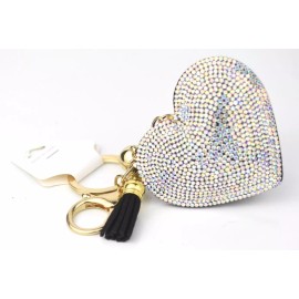 Heart Rhinestone Keychain with Black Tassel Hooks to Handbag Llavero Corazon NEW