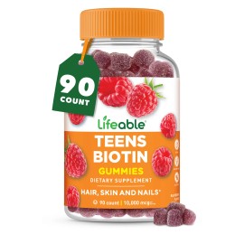 Teens Biotin 10000mcg Gummies - Hair growth, Healthy Skin and Nails - 90 Gummies