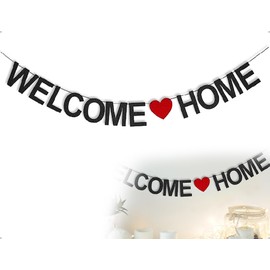 AOYEGIC Welcome Home Banner, Welcome Home Garland, Family Theme Flags, Home Party Sign Decoration, Party Accessories, Party Decorations, for Family Return, Family Celebrations (Black)