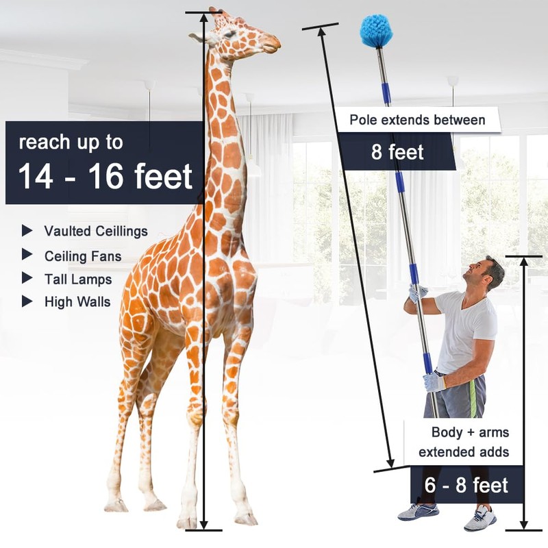 Extended Reach Cobweb Duster with 8-Foot Pole - Medium Bristle