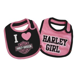 Harley-Davidson 7009505 Baby Girls' Bib, Bar & Shield, 2-Pack, Black/Pink