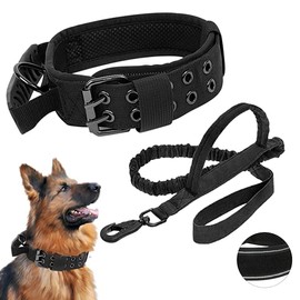WOOLUCK Tactical Dog Collar with Handle, Reflective Adjustable Dog Collar with Robust Metal Buckle, Military Dog Collar and Lead Set, for Medium Large Dogs, L