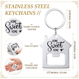 Jingmore 50 Sets Estate Agent Gifts for Guests Bulk Sweet Home Bottle Opener Keychain Thank You Cards Organza Bags for Client Buyer