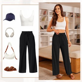 SEMARO Womens Casual Wide Leg Pajama Pants Soft High Waisted Yoga Palazzo Sweatpants Loose Comfy Lounge Pants with Pockets Black