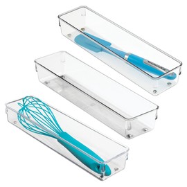 iDesign Plastic Drawer Organizer Bins - Storage for Kitchen, Bathroom, and Desk Drawers - Set of 3 - Clear