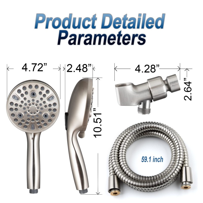High Pressure Handheld Shower Head, 10-Setting Showerhead, 4.7”Detachable Showerhead Set