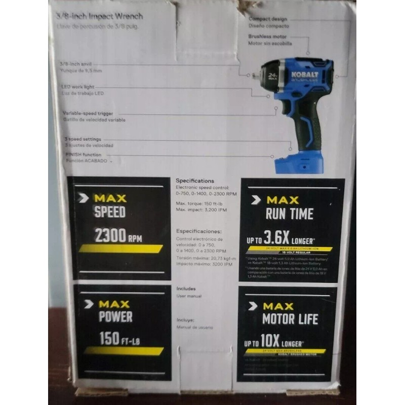 Kobalt Brushless 24-volt Max Variable Speed Brushless 3/8-in Drive Impact