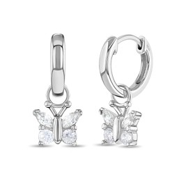 925 Sterling Silver Cubic Zirconia Butterfly Dangle Hoop Earrings For Girls (Clear CZ)