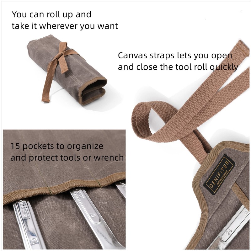 Tool Roll Up Organizer Bag, Heavy Duty 16oz Waxed Canvas