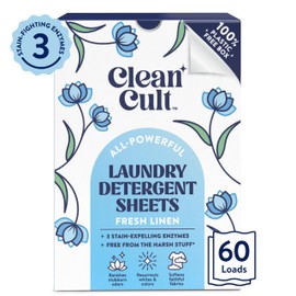 Cleancult Cleancult Laundry Detergent Sheets - Resealable Box - 3 Stain Fighting Enzymes - Fresh Linen - 60 Loads - Free of Harsh Chemicals - No Mess - No Plastic Waste