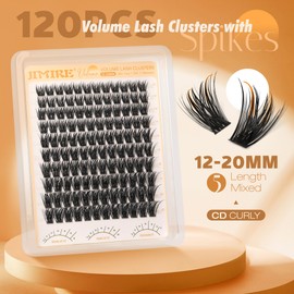 JIMIRE Volume Lash Clusters Manga Eyelash Clusters 12-20MM D Curly Fairy Cluster Eyelash Extensions Fluffy Lashes Clusters 120Pcs DIY Lash Extensions at Home