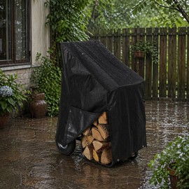 Qkansiw Firewood Log Cart Cover - Rolling Firewood Racks Storage Mover Organize for Indoor Outdoor, 210D Heavy Duty, 38" x 21" x 25"