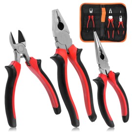 Mardatt 3Pcs Pliers Set Includes 6" Diagonal Side Cutting Pliers, 6”Needle Nose Pliers and 8" Linesman Pliers Spring Loaded Design for Cutting Aluminum Copper Wires